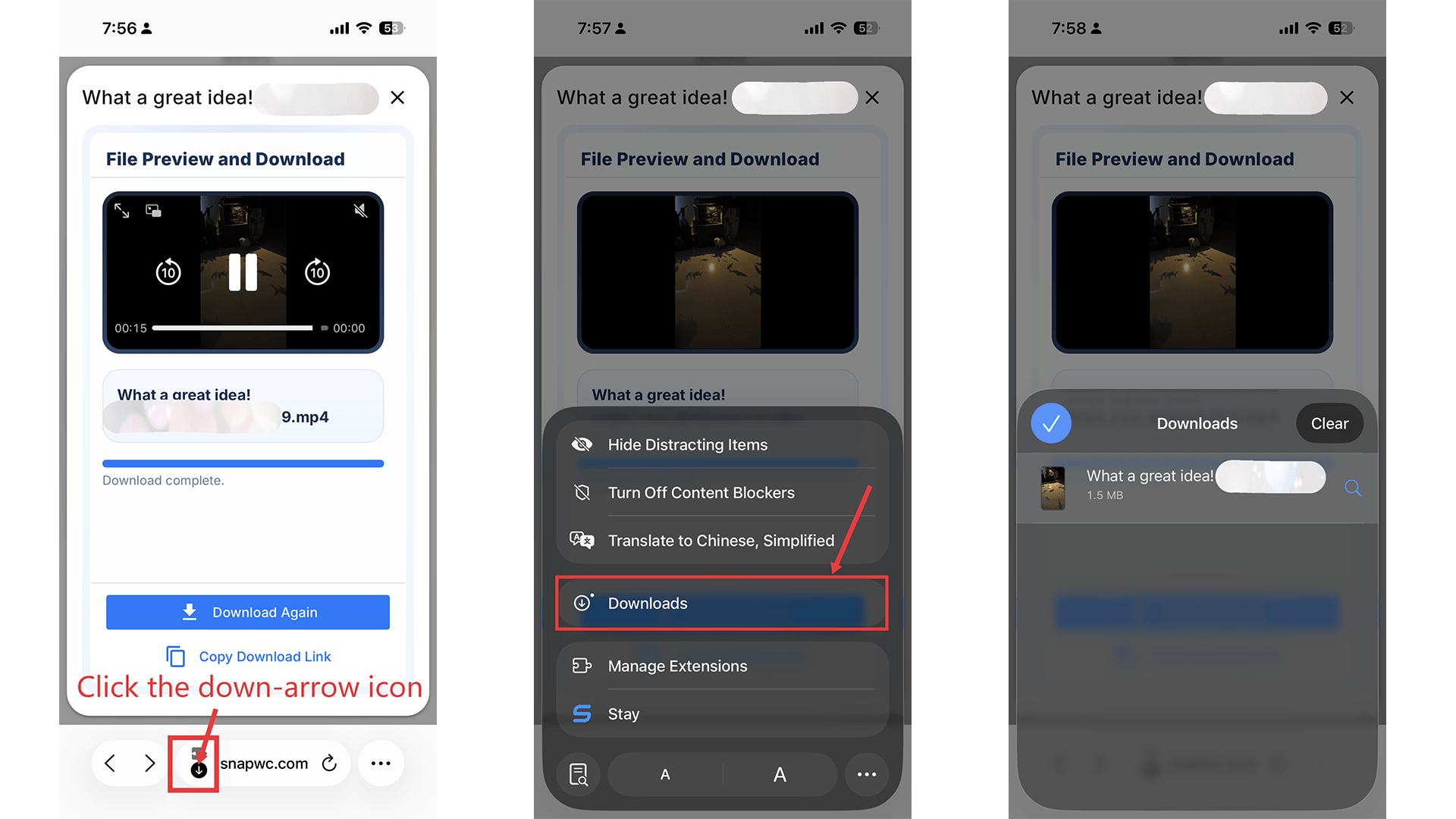 iPhone Safari 下载列表位置示意图 iPhone Safari 下载列表位置示意图