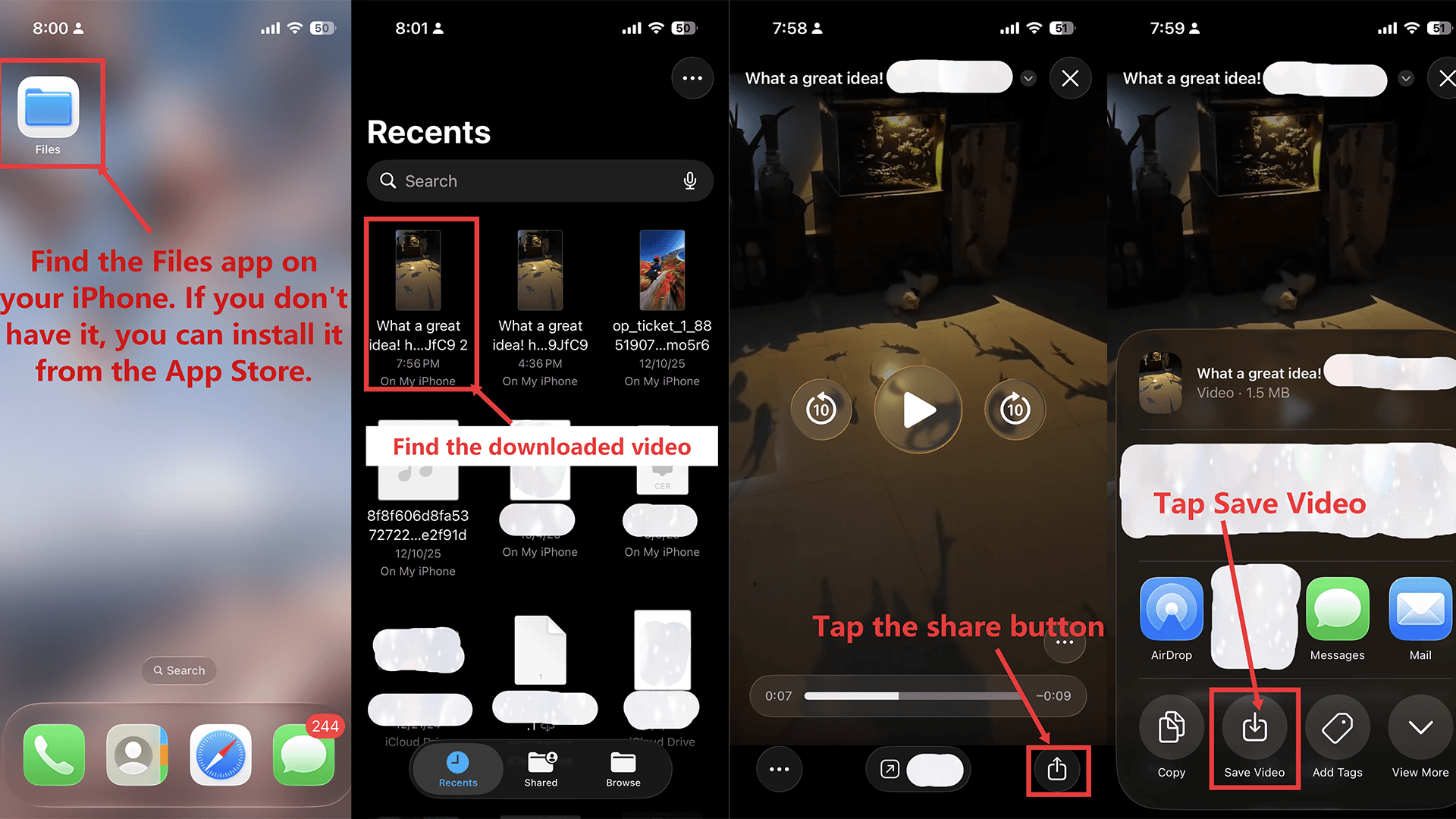 iPhone 从文件 App 保存视频到相册示意图 iPhone 从文件 App 保存视频到相册示意图